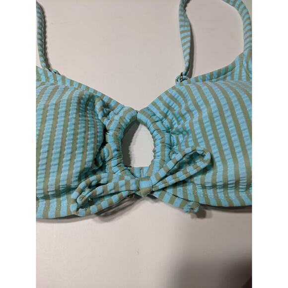 Xhilaration Bikini Top Tie front Loop Seersucker Blue Gray Stripes XS Swimsuit - Picture 4 of 11